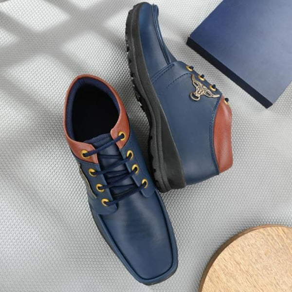 Men's Synthetic Leather Lace Up Boot Slide Casual Shoe Blue