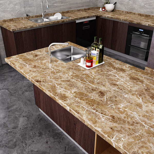 Brown Marble Contact Paper Peel and Stick Countertop Granite Wallpaper for Kitchen Cabinet