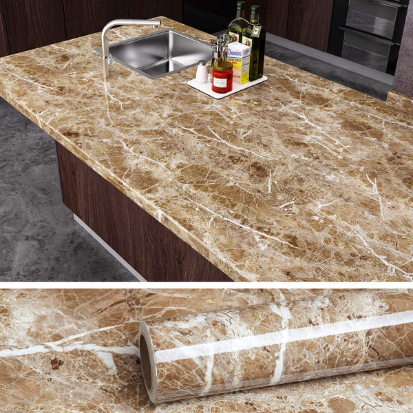 Brown Marble Contact Paper Peel and Stick Countertop Granite Wallpaper for Kitchen Cabinet