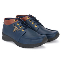 Men's Synthetic Leather Lace Up Boot Slide Casual Shoe Blue